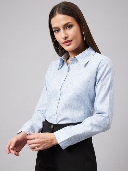 Style Quotient Women Self Design Stripe Blue And White Polycotton Formal Shirt