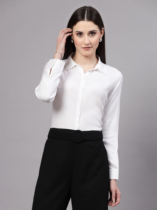 Style Quotient Women Solid White Rayon Regular Shirt