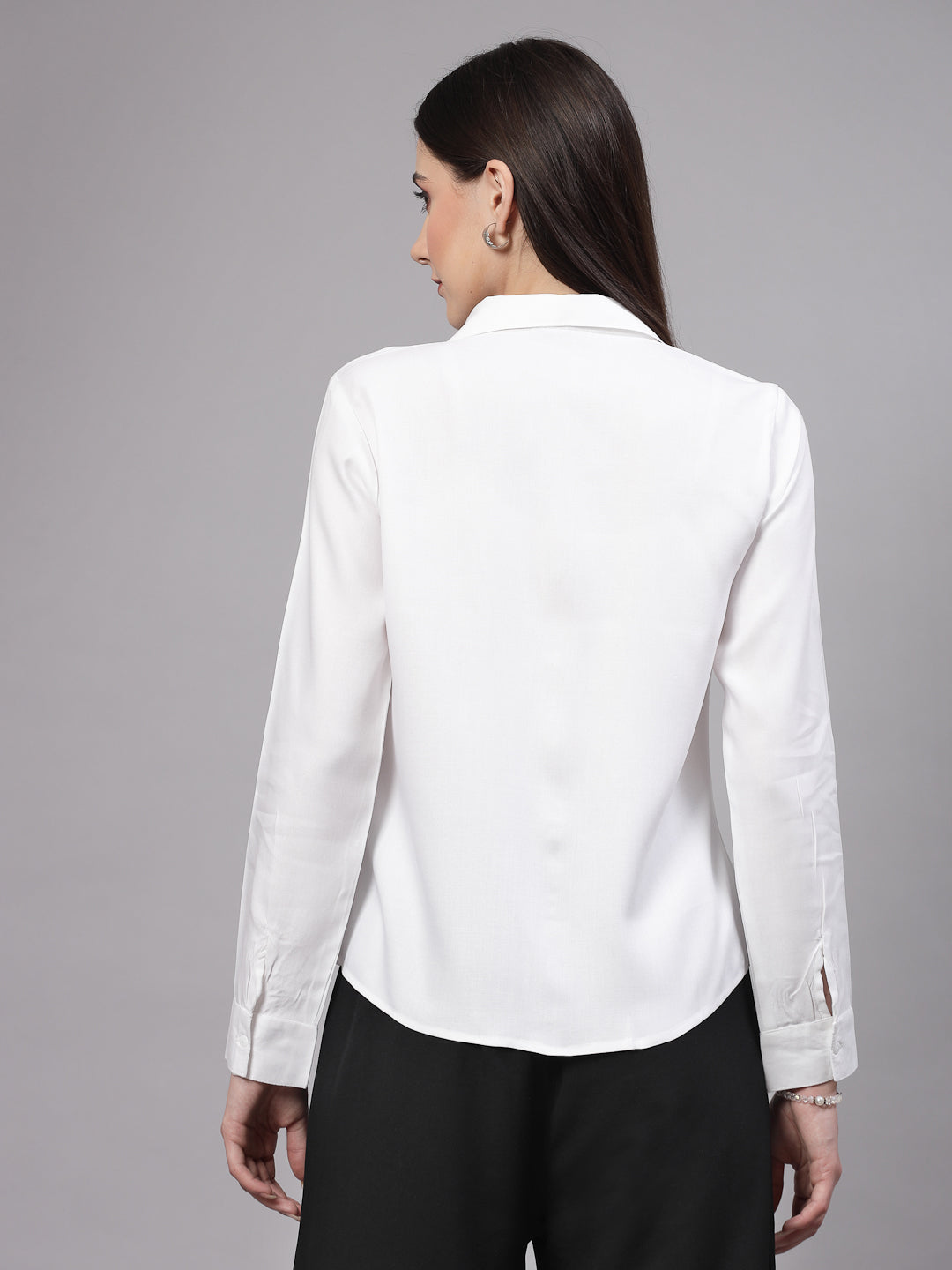 Style Quotient Women Solid White Rayon Regular Shirt