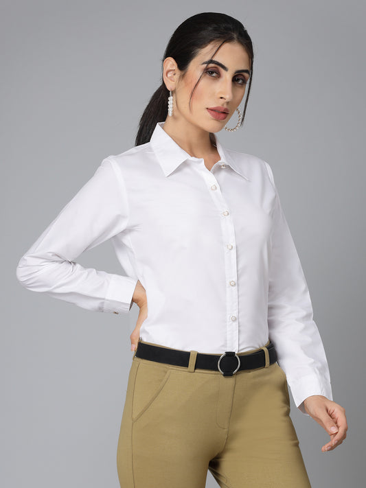 Style Quotient Women Solid White polycotton Formal Shirt