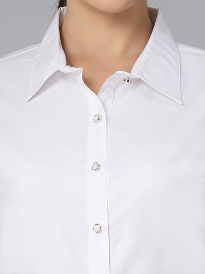 Style Quotient Women Solid White polycotton Formal Shirt