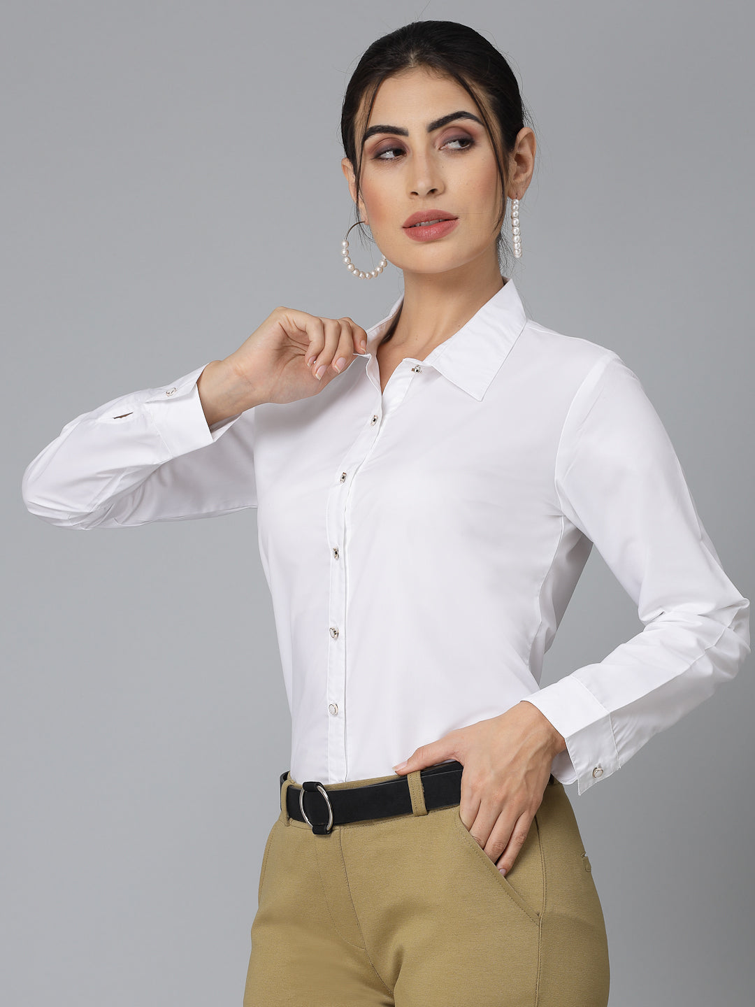 Style Quotient Women Solid White polycotton Formal Shirt