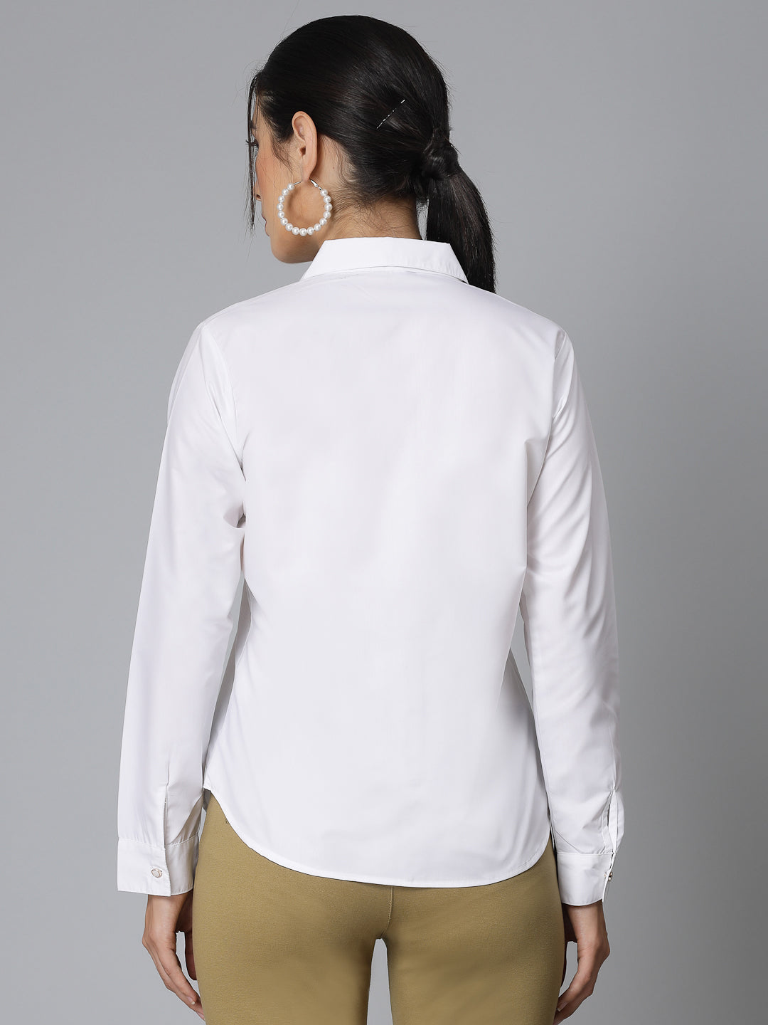 Style Quotient Women Solid White polycotton Formal Shirt