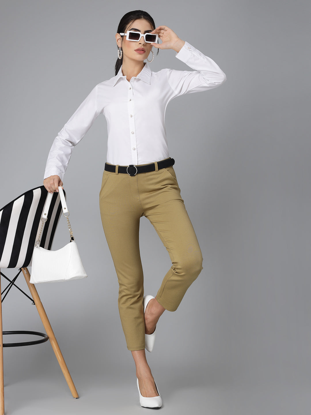 Style Quotient Women Solid White polycotton Formal Shirt