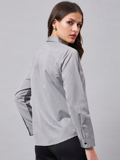 Forever Formal Women Micro Ditys Self Design Grey Polycotton Formal Shirt