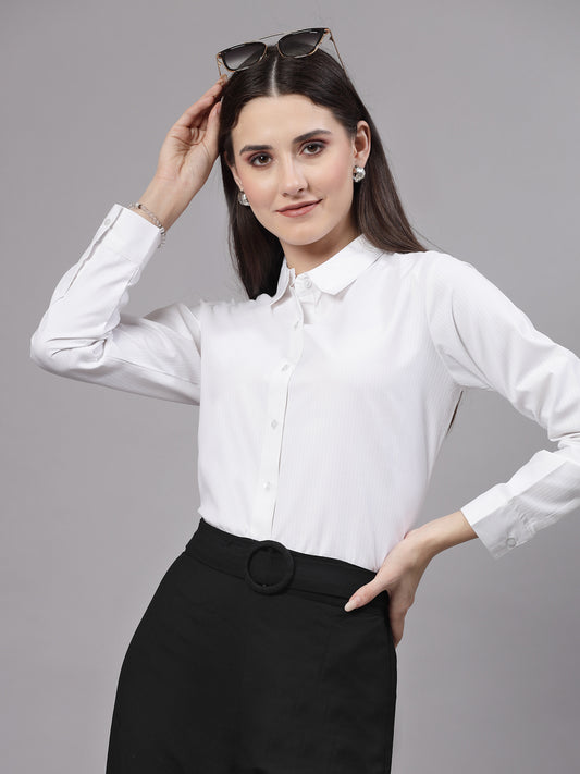 Style Quotient Women Self Design White polycotton Formal Shirt