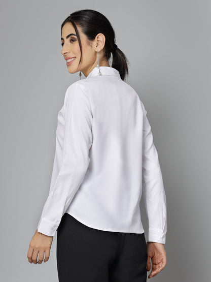 Style Quotient Women Self Design White polycotton Formal Shirt