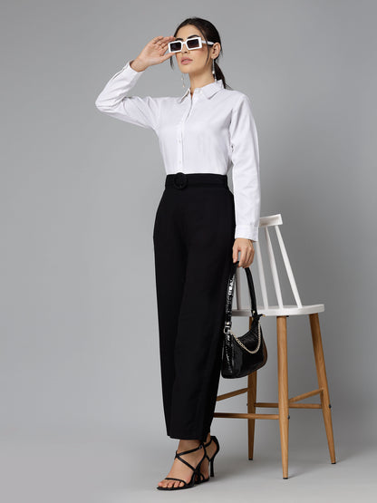 Style Quotient Women Self Design White polycotton Formal Shirt