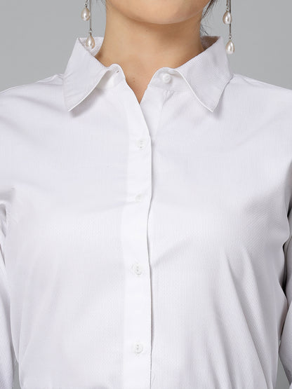 Style Quotient Women Self Design White polycotton Formal Shirt