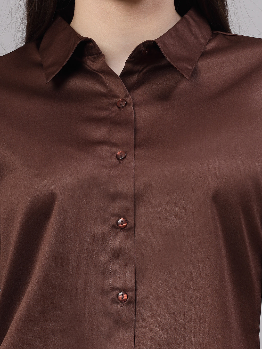 Style Quotient Women Brown Satin Regular Formal Shirt