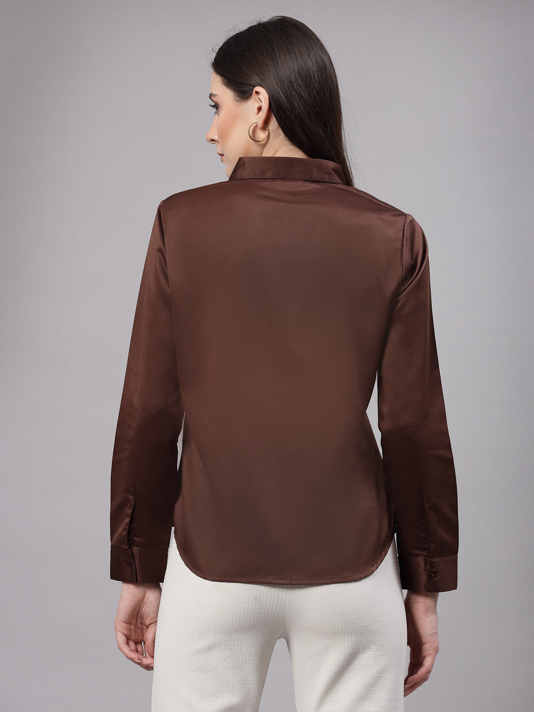 Style Quotient Women Brown Satin Regular Formal Shirt