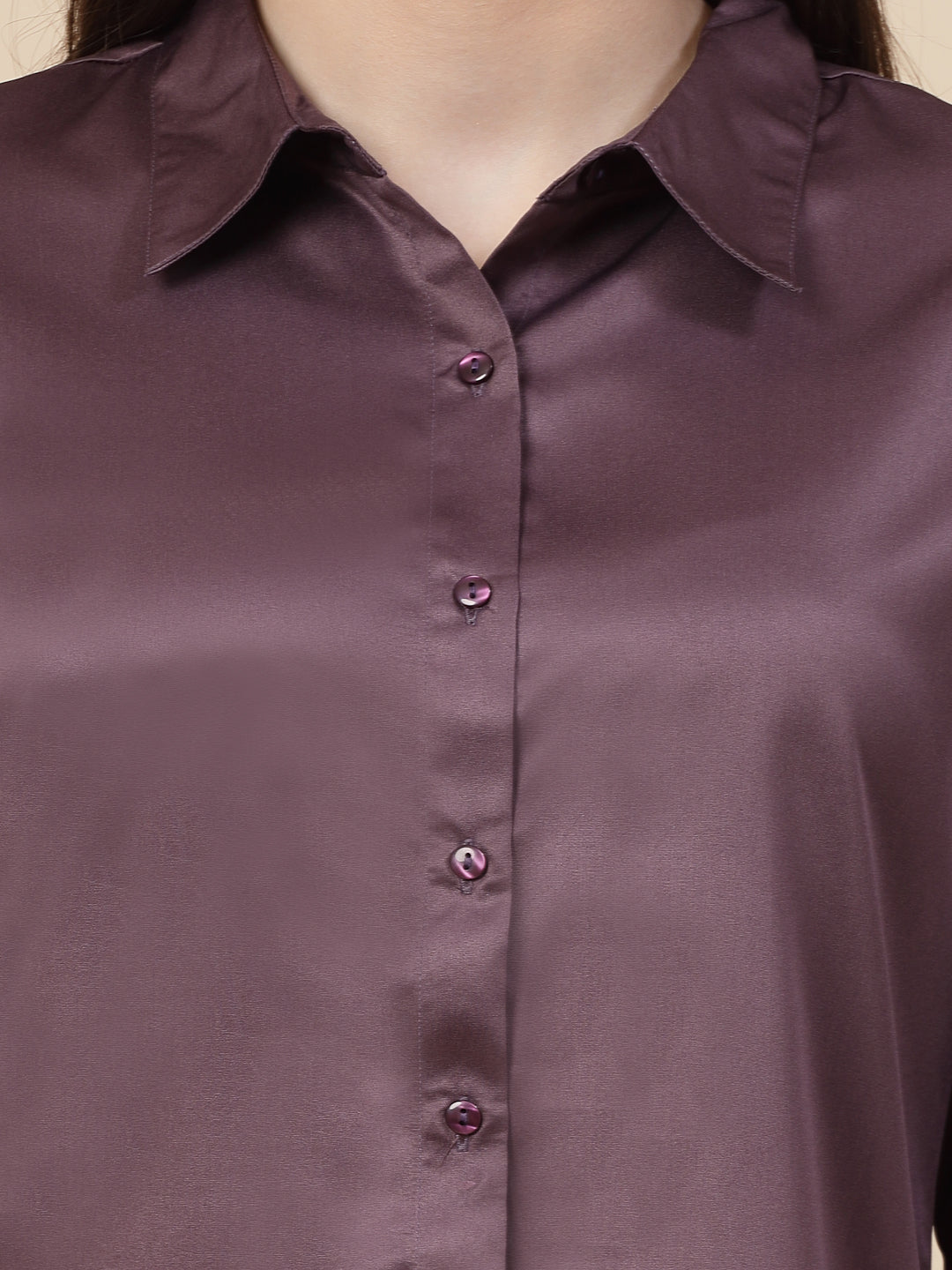 Style Quotient Women Mauve Satin Regular Formal Shirt