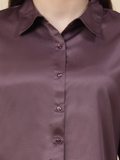 Style Quotient Women Mauve Satin Regular Formal Shirt