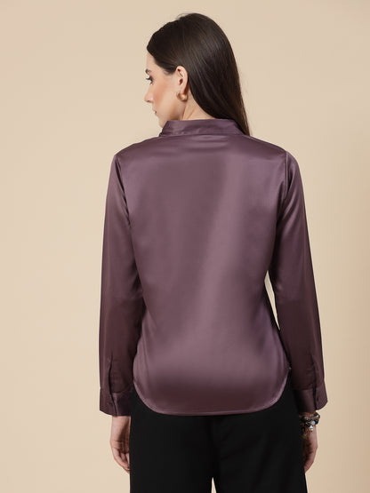 Style Quotient Women Mauve Satin Regular Formal Shirt