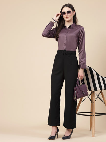 Style Quotient Women Mauve Satin Regular Formal Shirt