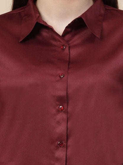 Style Quotient Women Maroon Satin Regular Formal Shirt