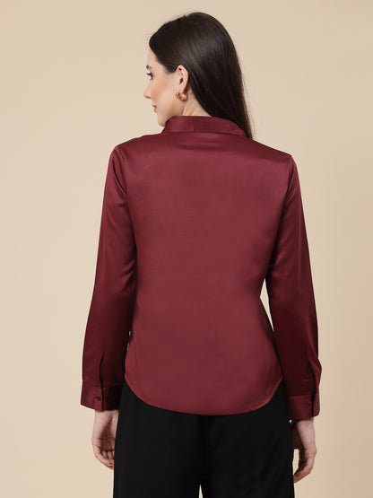 Style Quotient Women Maroon Satin Regular Formal Shirt