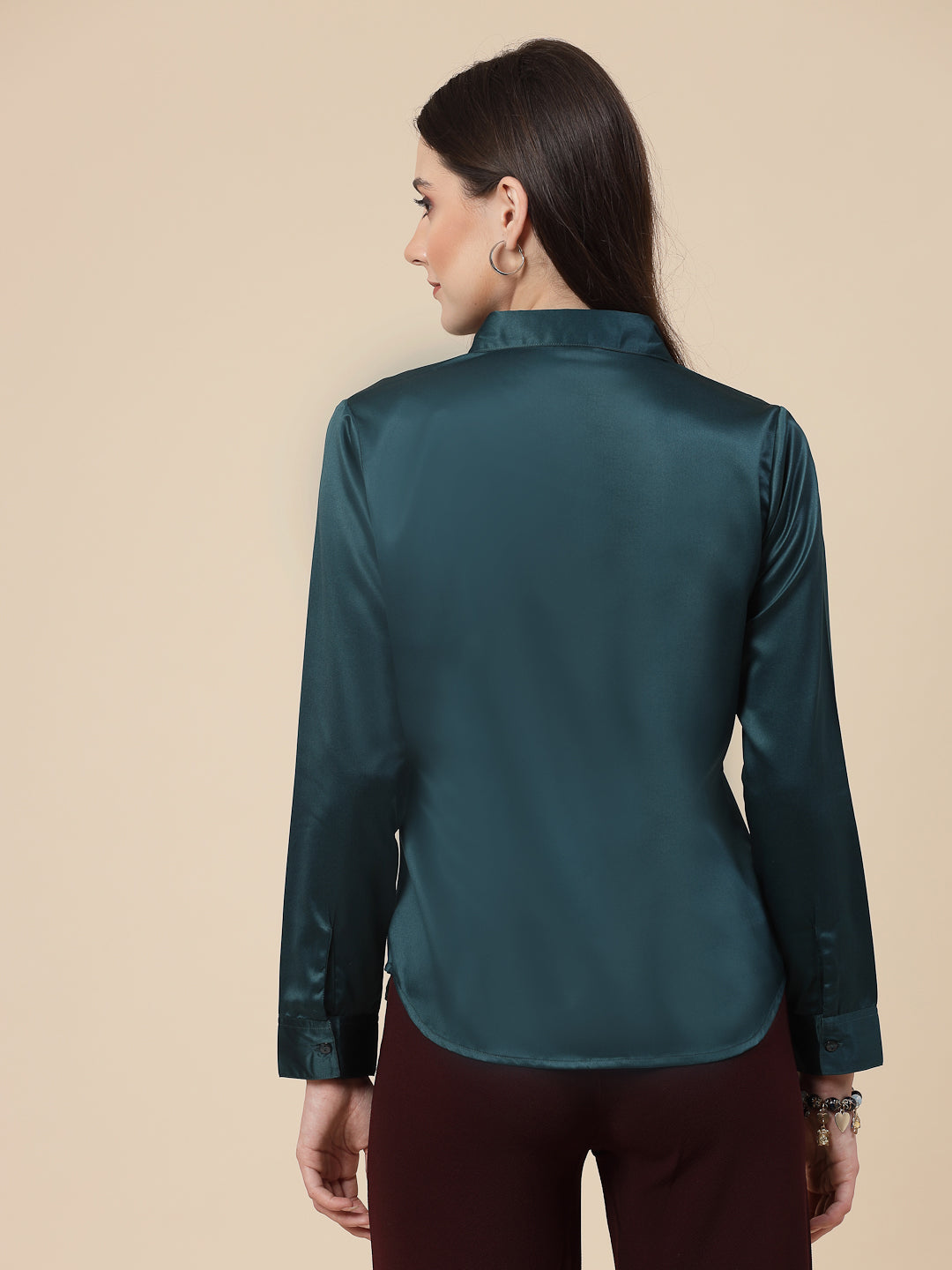 Style Quotient Women Teal Satin Regular Formal Shirt