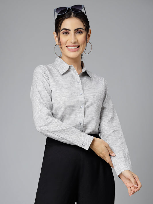 Style Quotient Women Self Design Grey polycotton Formal Shirt