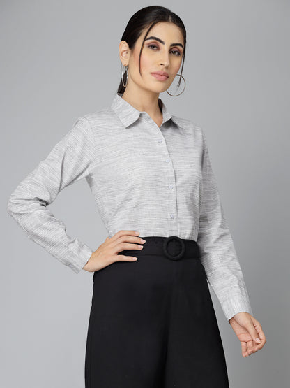 Style Quotient Women Self Design Grey polycotton Formal Shirt