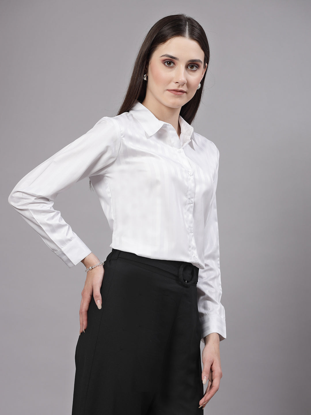 Style Quotient Women Self Design White polyester Formal Shirt