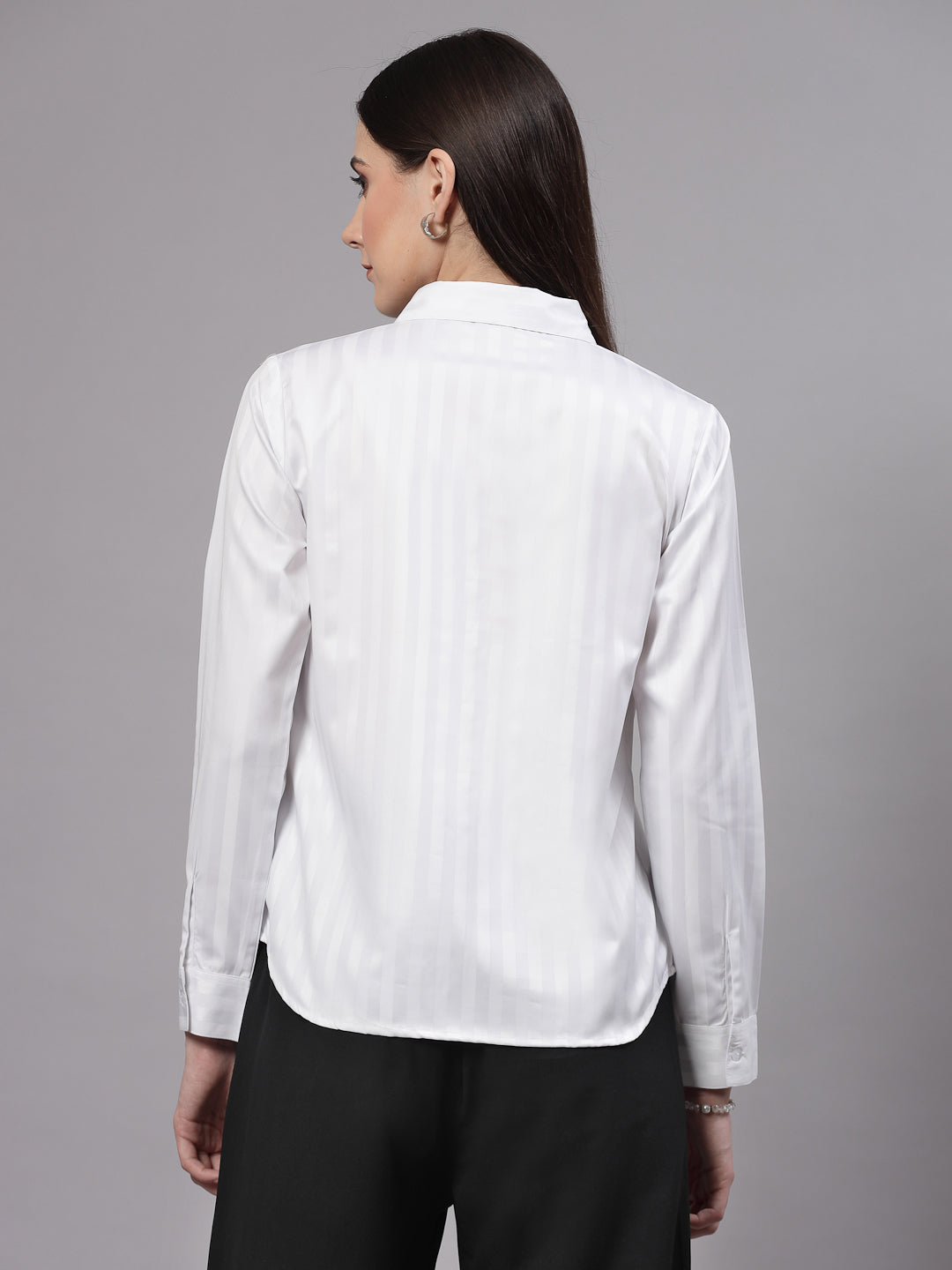 Style Quotient Women Self Design White polyester Formal Shirt