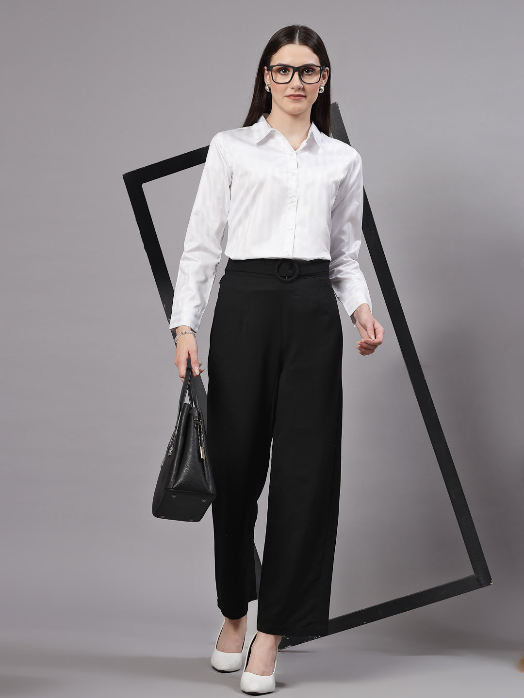 Style Quotient Women Self Design White polyester Formal Shirt