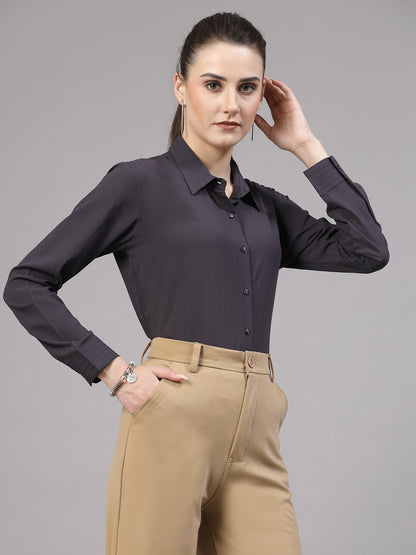 Style Quotient Women Charcoal Grey Self Design Regular Polyester Formal Shirt