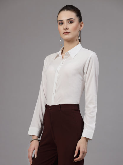 Style Quotient Women White Self Design Regular Polyester Formal Shirt