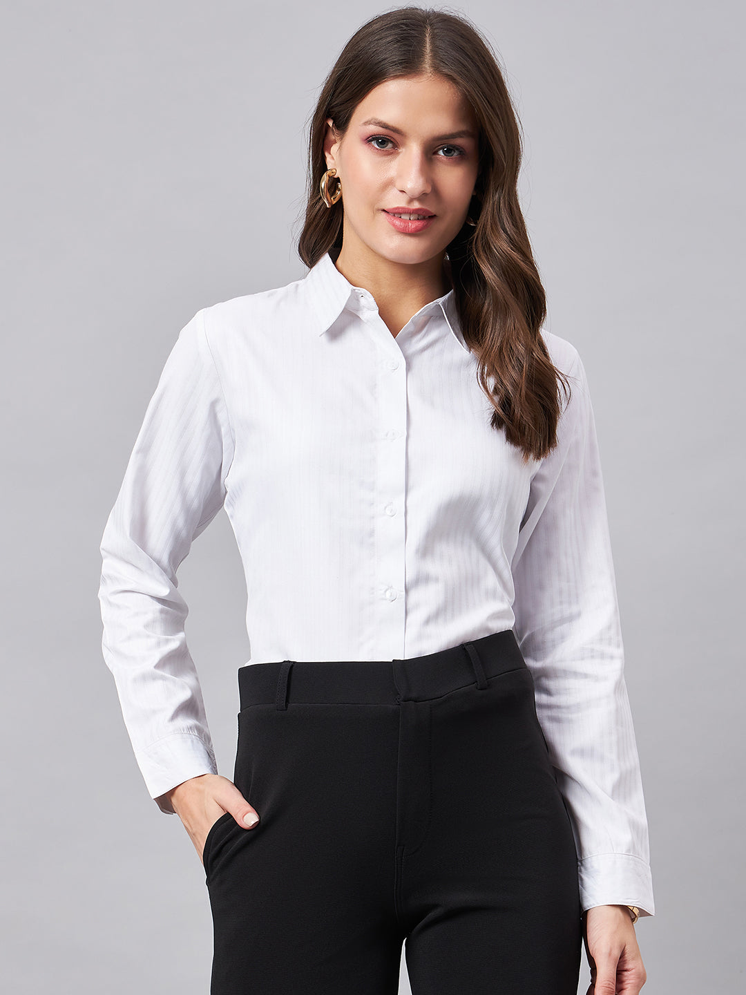 Style Quotient Women Self Design White polyester Formal Shirt