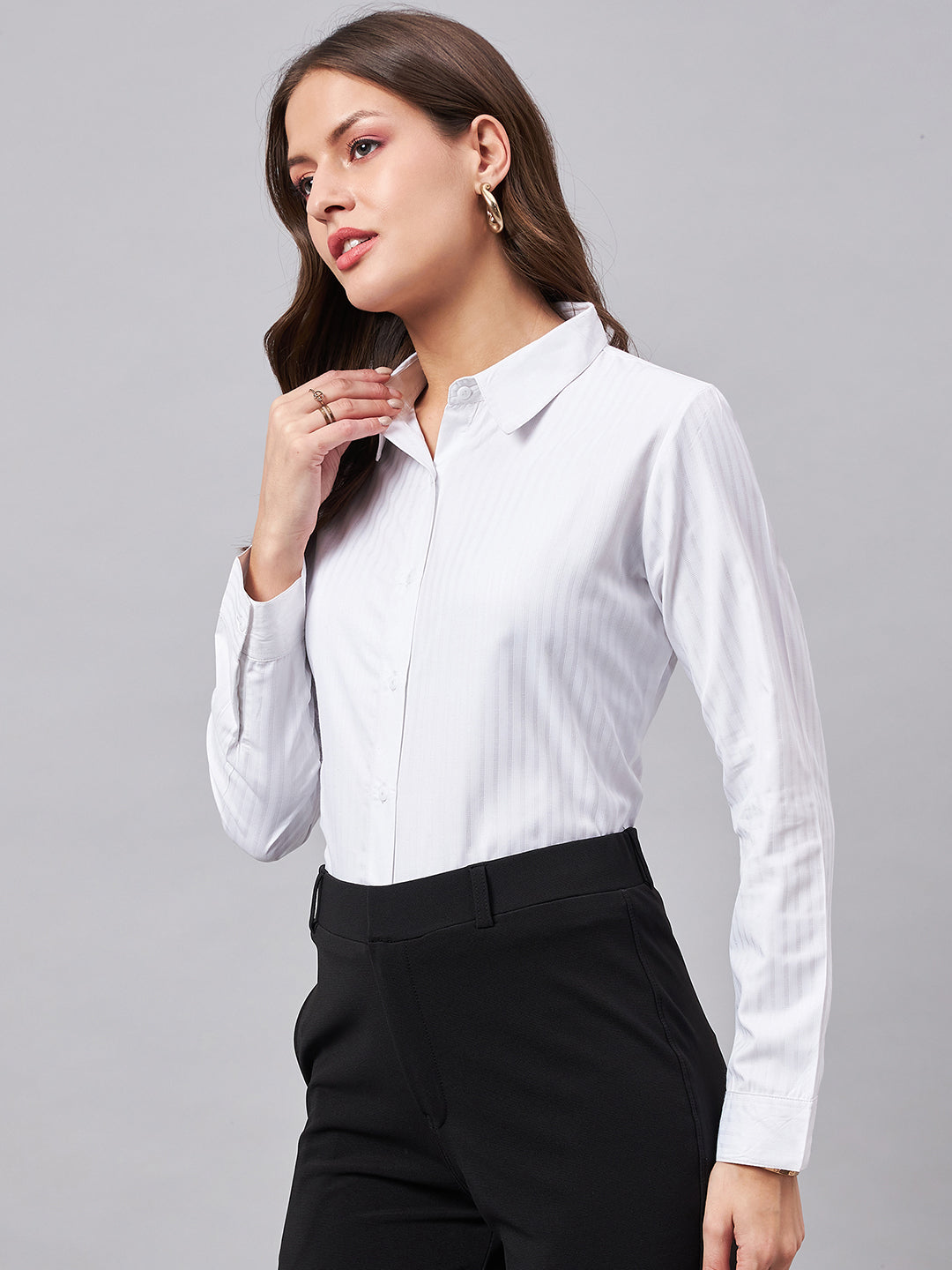 Style Quotient Women Self Design White polyester Formal Shirt