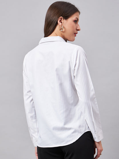 Style Quotient Women Self Design White polyester Formal Shirt