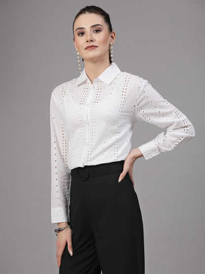 Style Quotient Women White Cotton oversized Hakoba Shirt