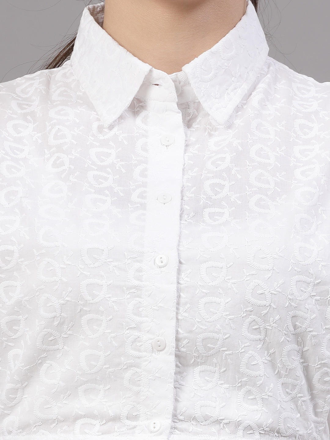 Style Quotient Women Self Design White Polycotton Regular Dickey Collar Shirt