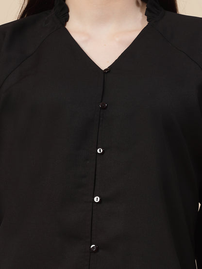 Style Quotient Women Black Regular Fit V-neck Button-down Full sleeves Shirt