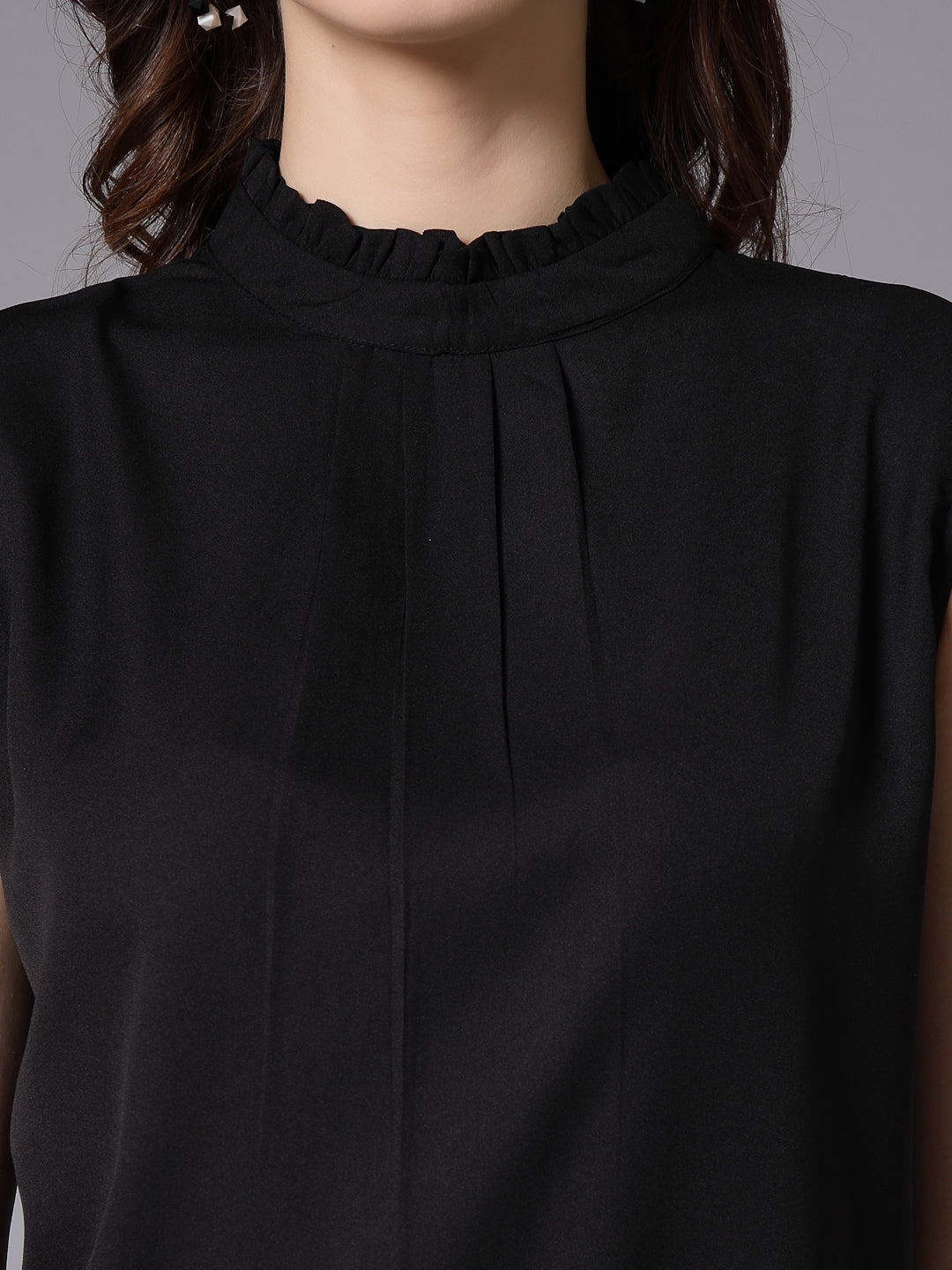 Style Quotient Women Solid Black Polycrepe Smart Formal Top