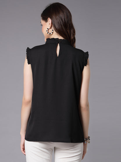 Style Quotient Women Solid Black Polycrepe Smart Formal Top