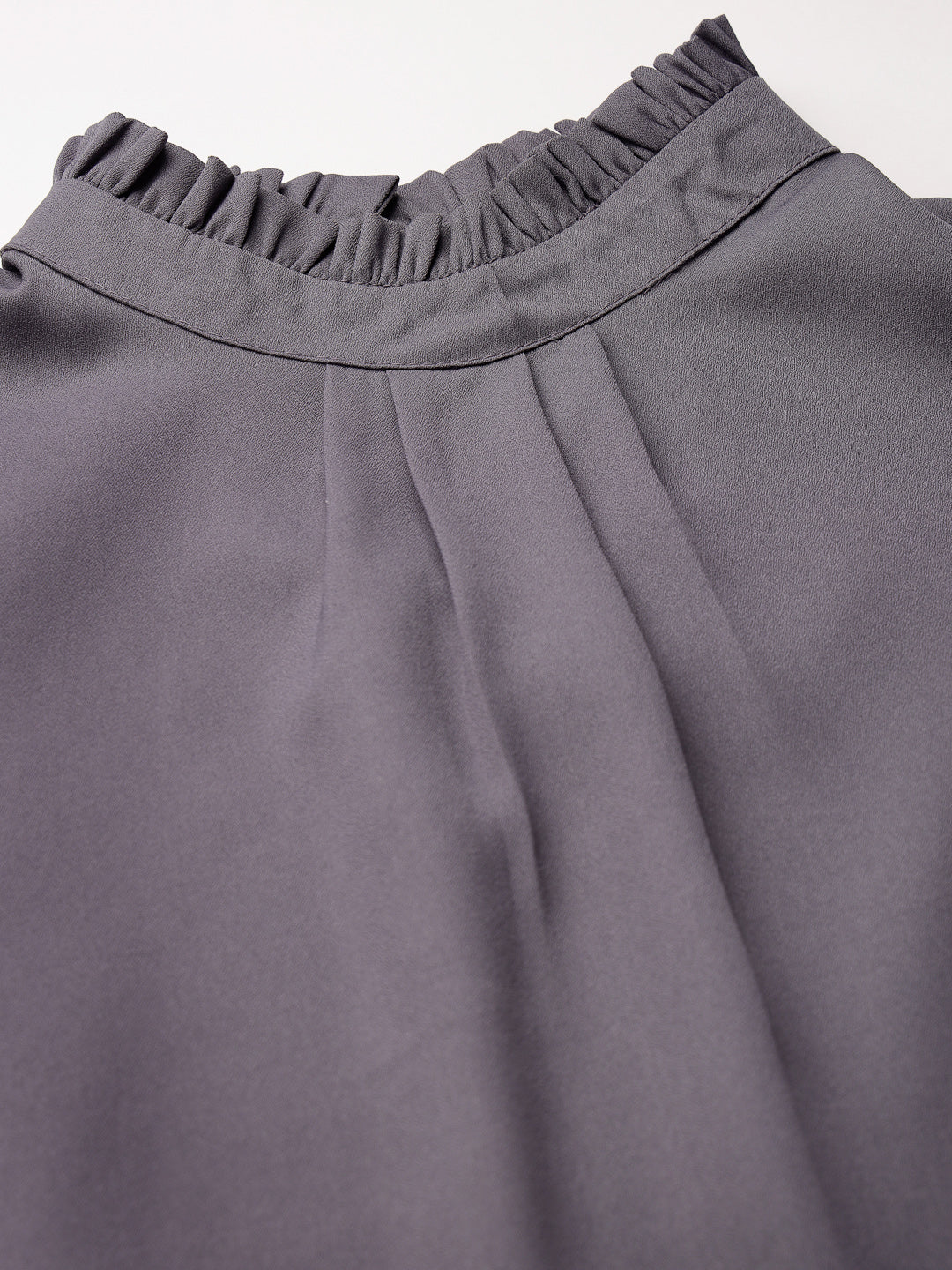 Style Quotient Women Solid Grey Polycrepe Smart Casual Top