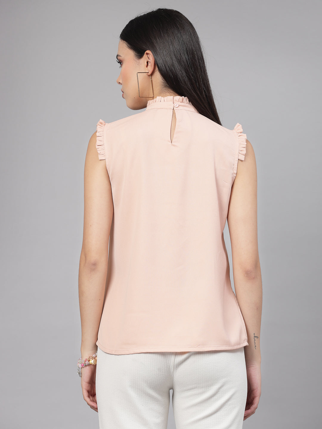 Style Quotient Women Solid Nude Polycrepe Formal Top