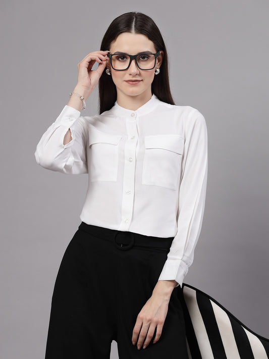 Style Quotient Women Smart White Double Pocket Shirt