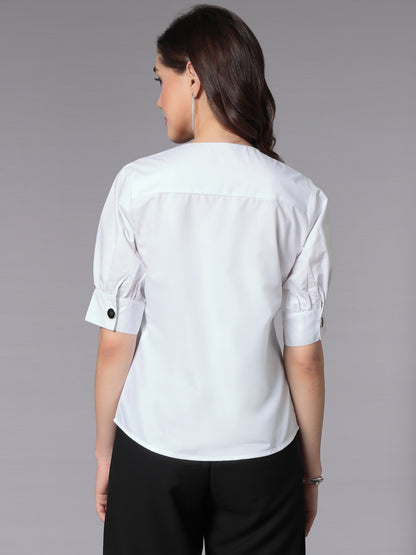 Style Quotient Women Solid White Polycotton Formal Top