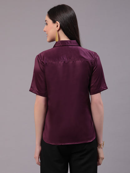 Style Quotient Women Wine Satin Comfort Fit  Shirt