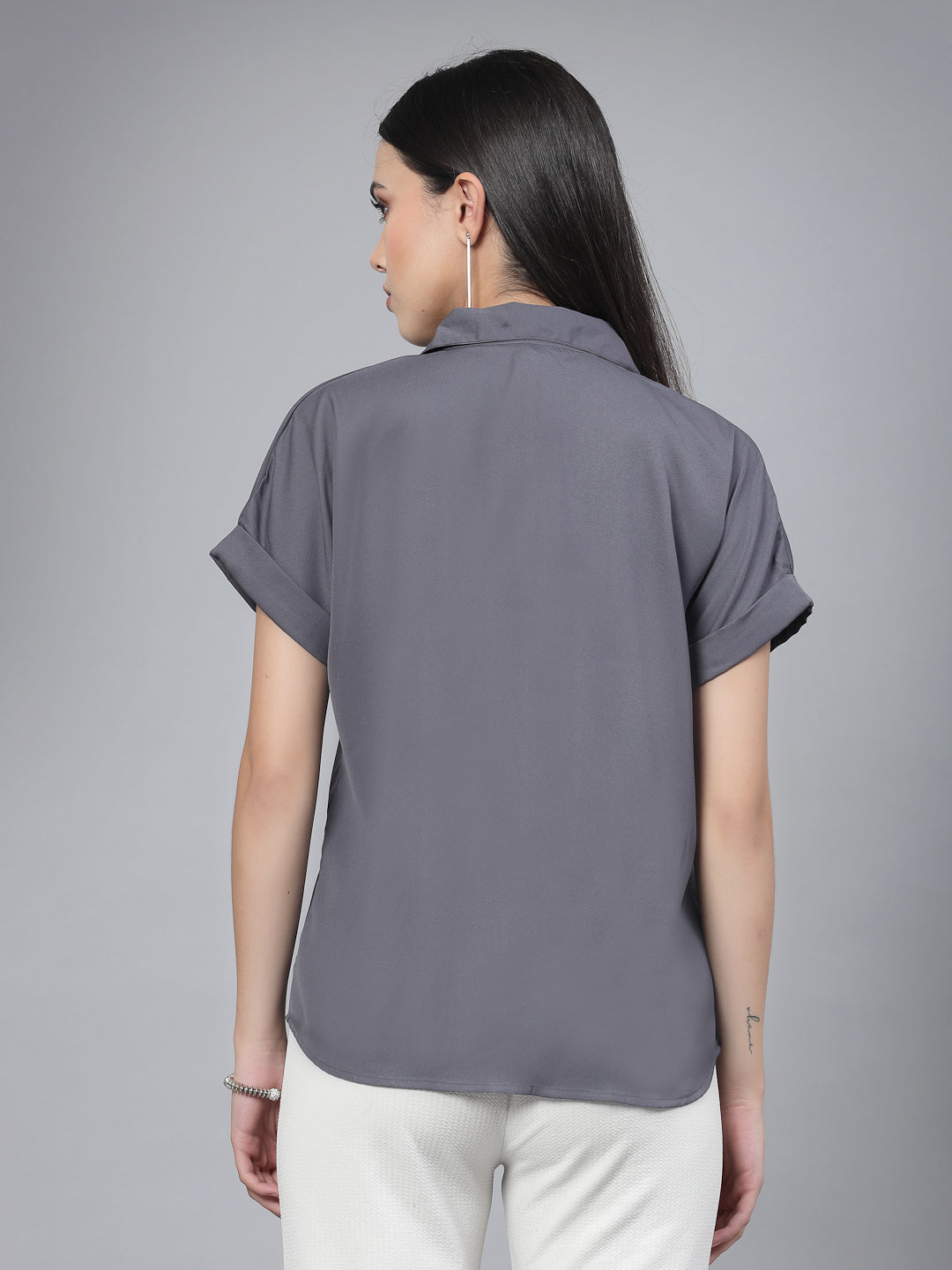 Style Quotient Women Solid Grey Polyester Formal Shirt