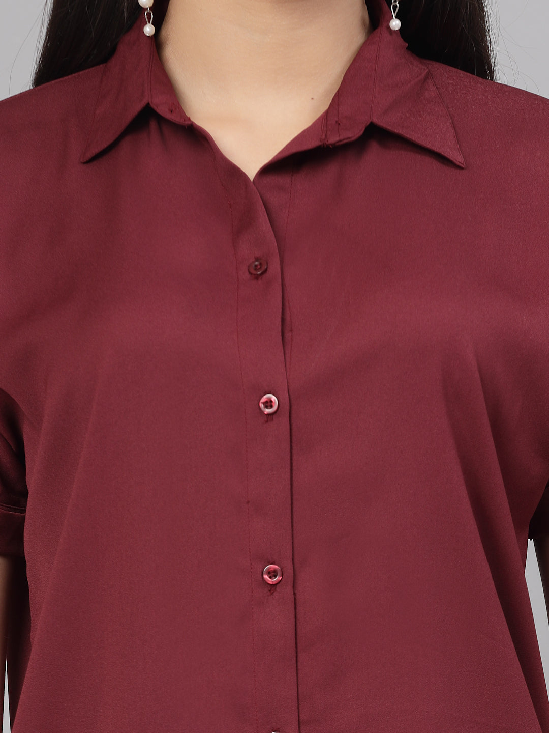 Style Quotient Women Solid Maroon Polyester Formal Shirt