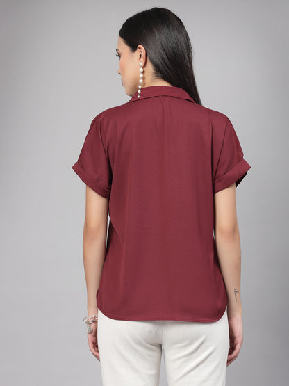 Style Quotient Women Solid Maroon Polyester Formal Shirt