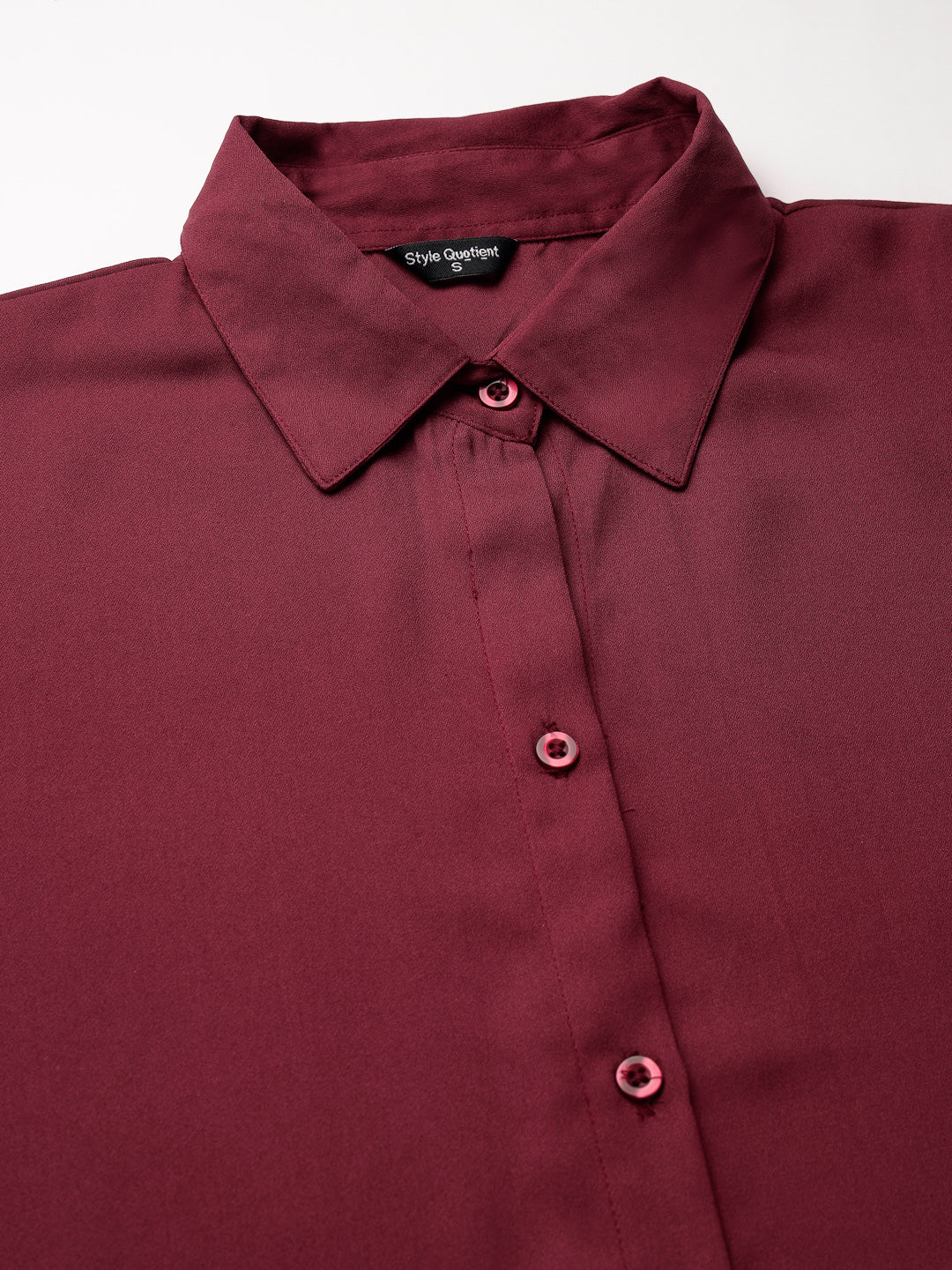 Style Quotient Women Solid Maroon Polyester Formal Shirt