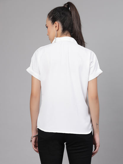 Style Quotient Women Solid White Polyester Formal Shirt