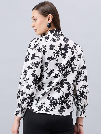 Style Quotient Women Black And White Floral Printed Polyester Regular Fit Smart Casual Shirt