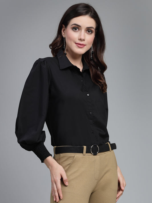 Style Quotient Women Solid Black Polycotton Regular Formal Shirt