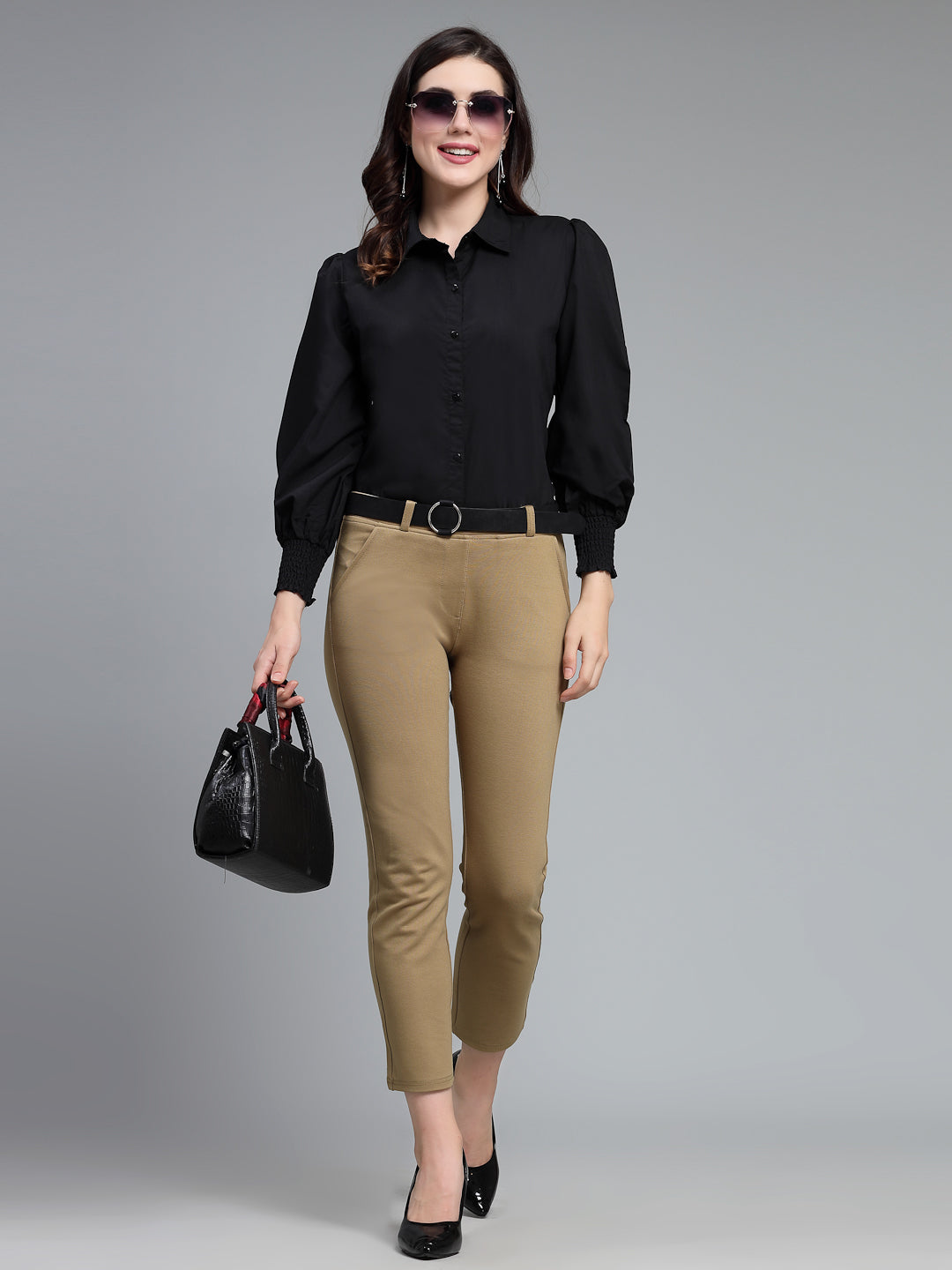 Style Quotient Women Solid Black Polycotton Regular Formal Shirt